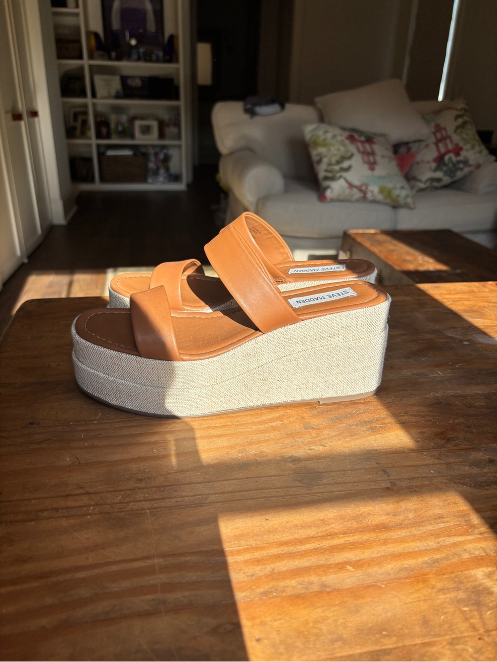 Steve Madden Cognac Double-Strap Slide Sandals - Picture 3 of 7